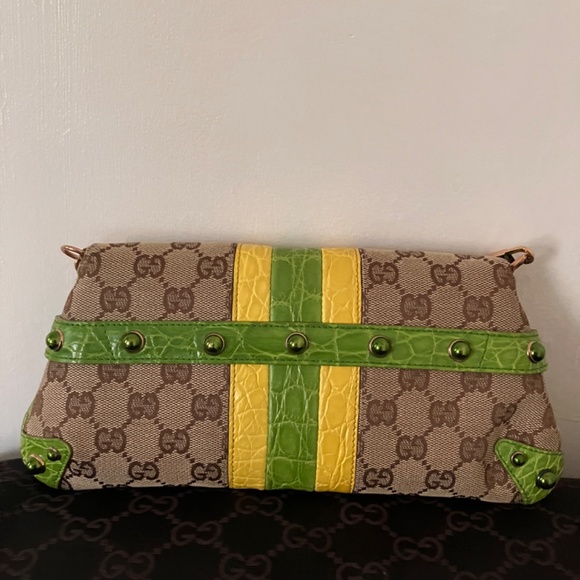 Very rare, vintage Gucci alligator and monogram canvas clutch - Picture 3 of 8
